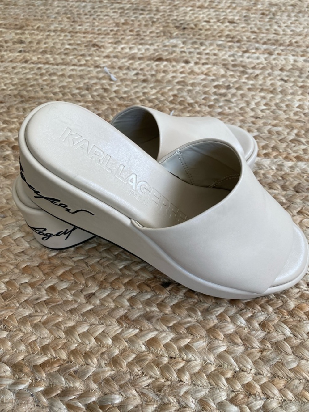 Karl Lagerfeld Cream Open-Toe Slide Mule with Branded Heel